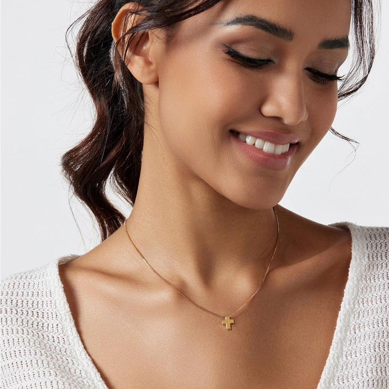 Partm Gold Cross Necklace for Women 14K Plated Dainty Pendant Cross Chain Faith Crucifix Choker Baptism Necklace for Women Trendy Religious Jewelry Hypoallergenic - Image 2